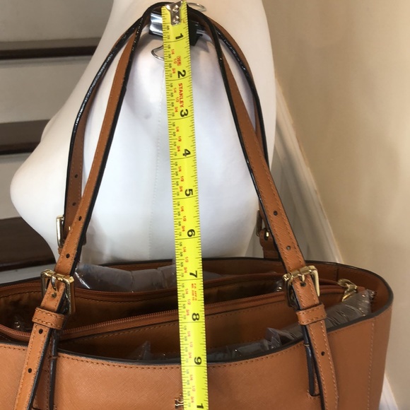 TORY BURCH Saffiano Leather Shoulder Bag Brown Leather Tote Bag Medallion Lining - Picture 7 of 17